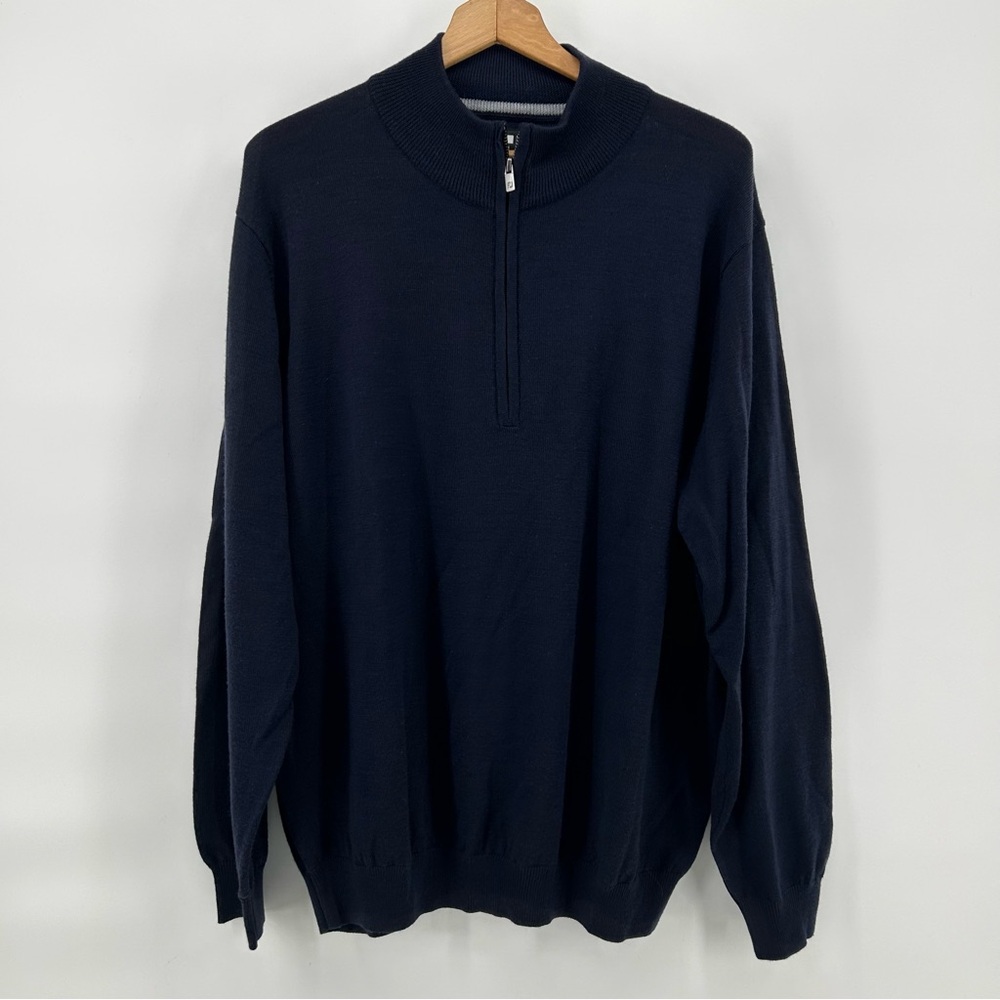 FootJoy FJ Sweater Mens XL Navy 100%‎ Wool 1/4 Zip Golf Pullover Classic Preppy